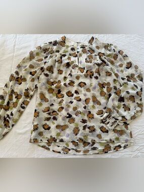CAbi Cream Multicolor Floral-Spot Long Sleeve Blouse